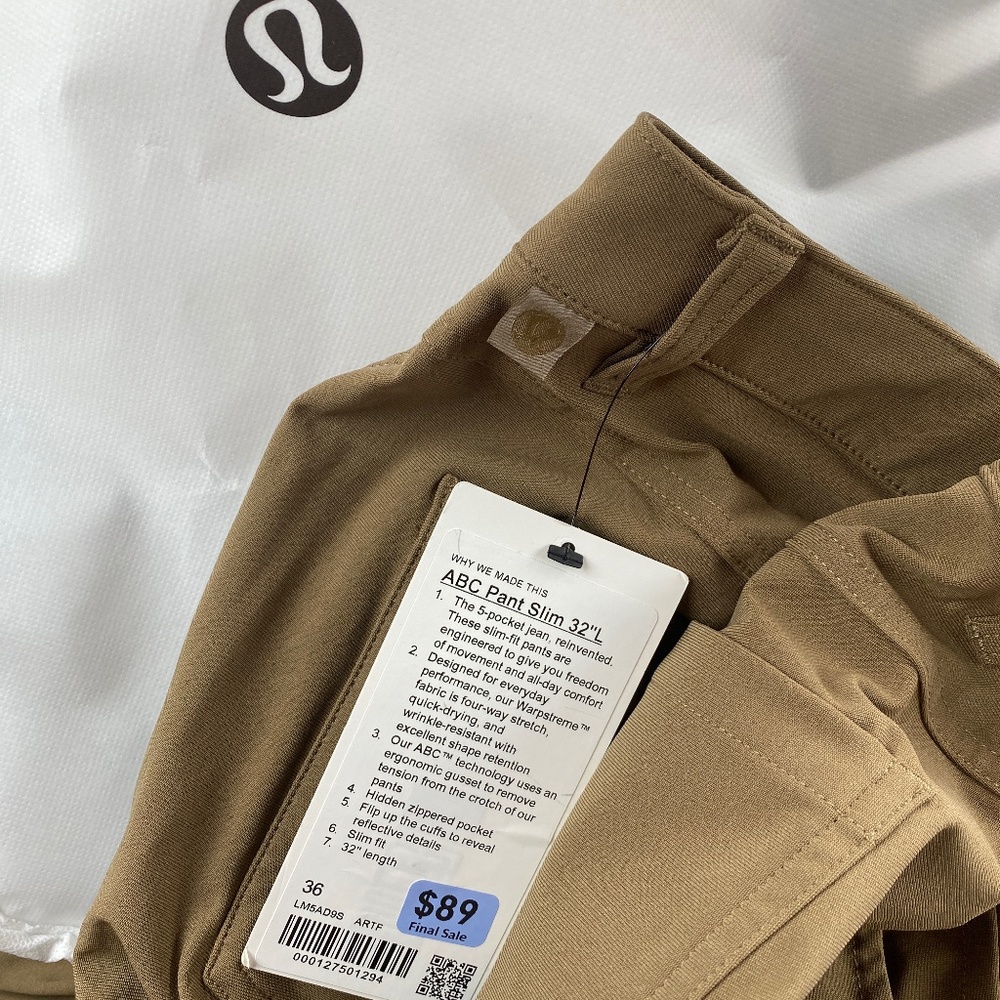 Men’s Lululemon ABC slim Pant size 36/32